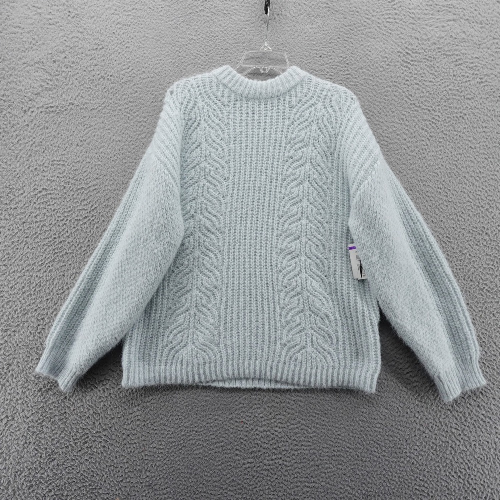Topshop Womens Pale Blue Fuzzy Cable Knit‎ Crew Neck Sweater Size Snall NEW